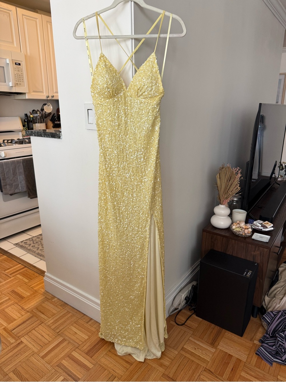 Scala Yellow Sequin Maxi Dress with Open Back